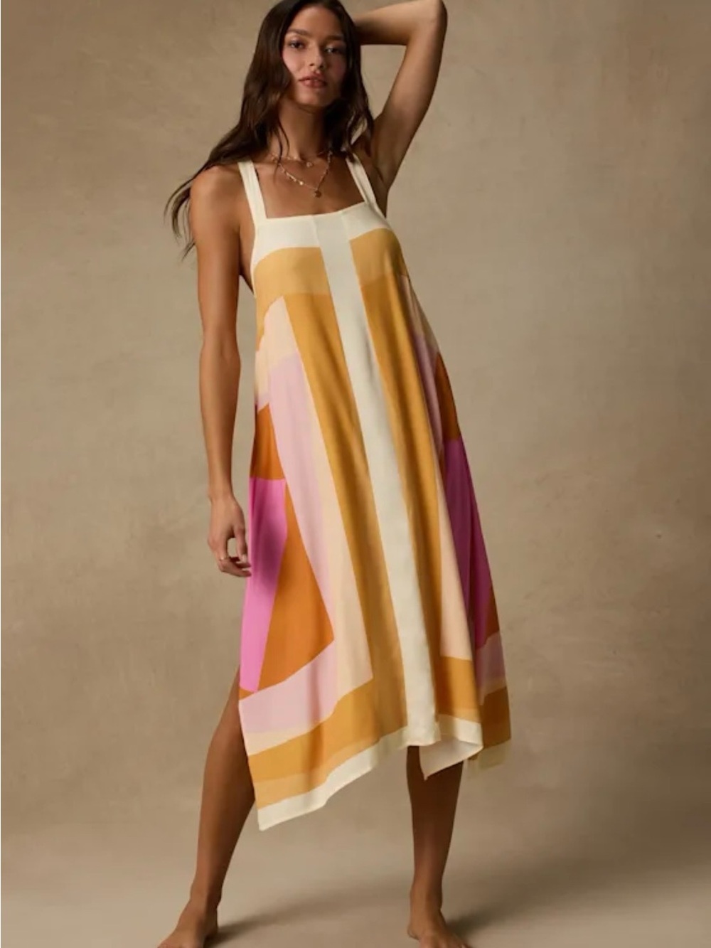 Miranda White Multi Geometric Print Midi Dress